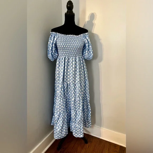 Polka  Dot, Light Blue Dress - Picture 3 of 11